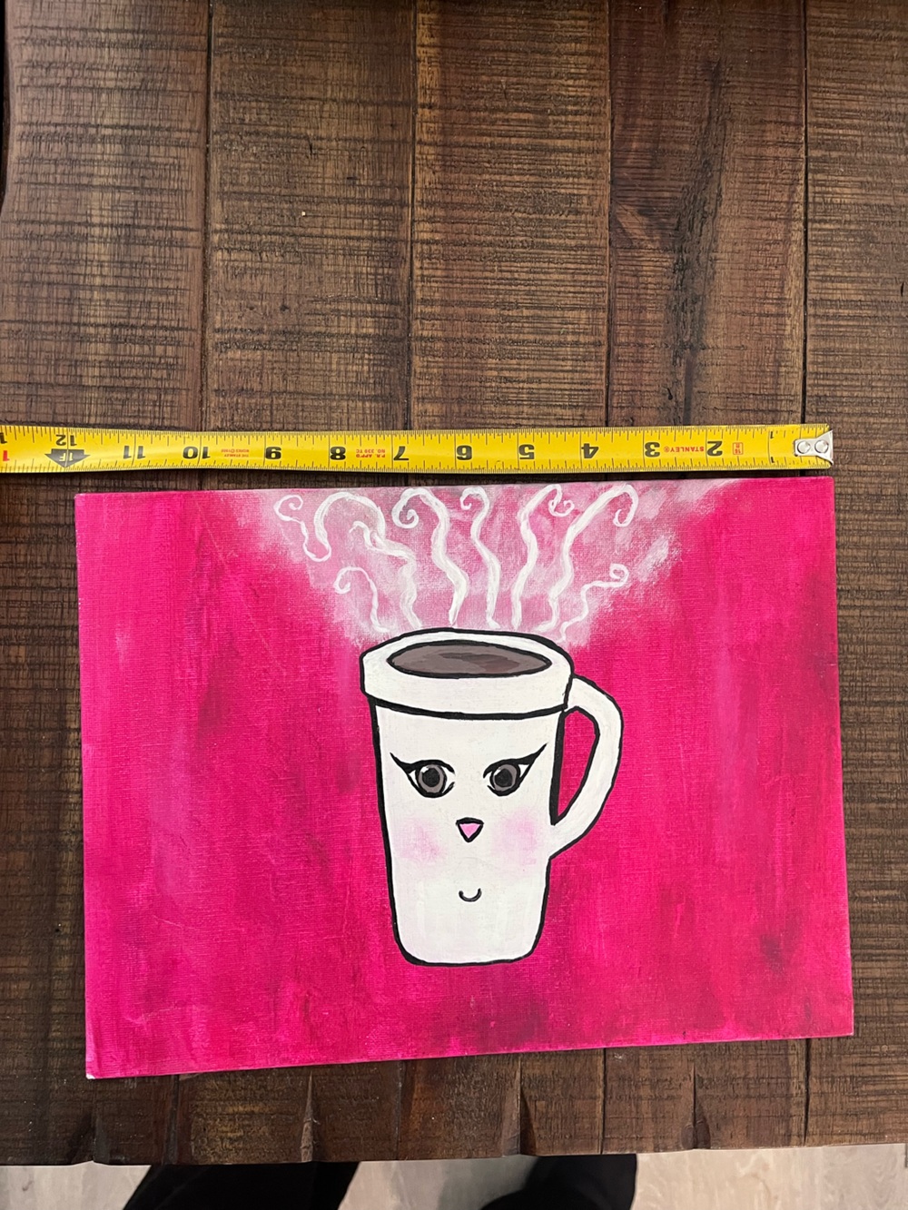 Pink Cute Coffee Mug Canvas Art Painting Hot Cup of Jo Acrylic